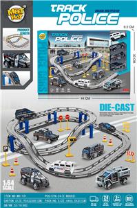 电动城市轨道车合金警察套装（配1只电动车，3只合金警车车，可活动吊塔路标）（一颗AA不包电） - OBL10000915