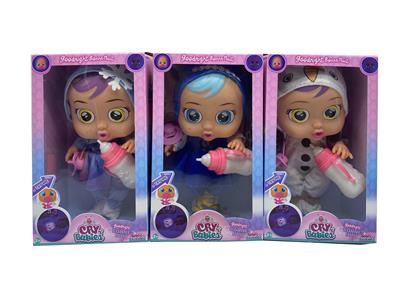 第7代14寸搪胶钻石秋叶冰冰雪姐妹和雪宝哭泣娃娃带四声音乐cry Babies-Tutti Fritti带流眼泪功能，带吸水奶瓶，带奶嘴  3款毛绒布料版哭泣娃娃混装 - OBL10001574