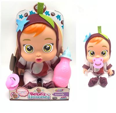 （椰子）最新款14寸搪胶哭泣娃娃带四声音乐cry Babies-Tutti Fritti水果系列带流眼泪功能，带吸水奶瓶，带奶嘴 - OBL10001950