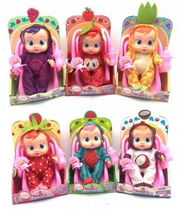 最新款10寸搪胶哭泣娃娃带四声音乐cry Babies-Tutti Fritti水果系列带流眼泪功能，带吸水奶瓶，带奶嘴 带摇篮 6款混装 - OBL10001952