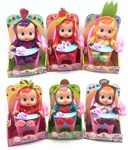 最新款10寸搪胶哭泣娃娃带四声音乐cry Babies-Tutti Fritti水果系列带流眼泪功能，带吸水奶瓶，带奶嘴 带婴儿椅 6款混装 - OBL10001953