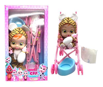 14寸搪胶哭泣娃娃会喝水真流眼泪带四声音乐DAD .Mother.Angry.Cry火烈鸟款带大号手推车带单奶瓶奶嘴水盆尿不湿 - OBL10001961