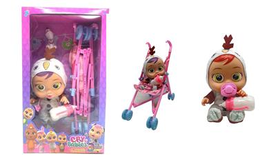 14寸搪胶哭泣娃娃会喝水真流眼泪带四声音乐DAD .Mother.Angry.Cry独角兽雪宝款带大号手推车带单奶瓶奶嘴水盆尿不湿 - OBL10001970