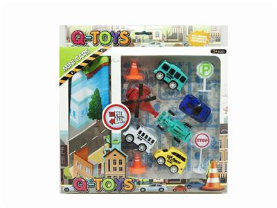 6只庄5.5 CM城市回力车/飞机配2个路障 & 2个路标 & 地图套装 - OBL10006575