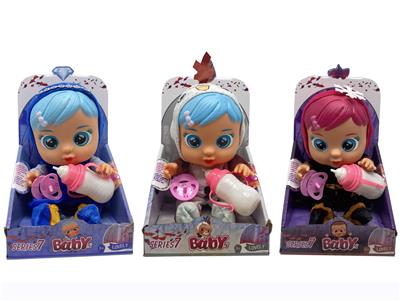 第7代14寸搪胶钻石秋叶冰雪姐妹和雪宝哭泣娃娃带四声音乐cry Babies-Tutti Fritti带流眼泪功能，带吸水奶瓶，带奶嘴  3款女孩毛绒布料版哭泣娃娃混装 - OBL10012189