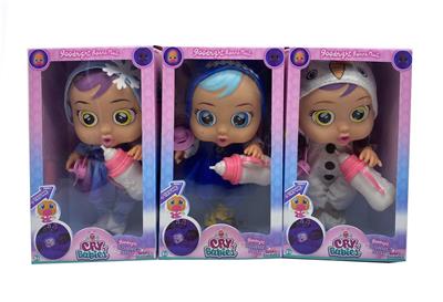 第7代14寸搪胶钻石秋叶冰冰雪姐妹和雪宝哭泣娃娃带四声音乐cry Babies-Tutti Fritti带流眼泪功能，带吸水奶瓶，带奶嘴  3款毛绒布料版哭泣娃娃混装 - OBL10012190