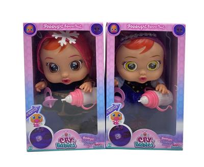 第7代14寸搪胶钻石和雪花冰雪姐妹哭泣娃娃带四声音乐cry Babies-Tutti Fritti带流眼泪功能，带吸水奶瓶，带奶嘴  2款毛绒布料哭泣娃娃混装 - OBL10012191