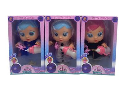 第7代14寸搪胶秋叶和钻石冰雪妹和雪宝哭泣娃娃带四声音乐cry Babies-Tutti Fritti带流眼泪功能，带吸水奶瓶，带奶嘴  3款女孩毛绒布料版哭泣娃娃混装 - OBL10012192