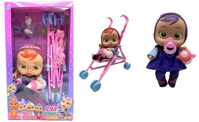 14寸搪胶哭泣娃娃会喝水真流眼泪带四声音乐DAD .Mother.Angry.Cry钻石冰雪妹虎款带大号手推车带单奶瓶奶嘴水盆尿不湿 - OBL10012198