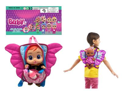 大蝴蝶背包14寸搪胶毛绒女孩版哭泣娃娃带四声音乐cry Babies-Tutti Fritti带流眼泪功能，带吸水奶瓶，带奶嘴 - OBL10012208