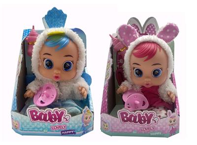 豪华版第10代10寸搪胶带四声音乐cry Babies-Tutti Fritti带流眼泪功能，带吸水奶瓶，带奶嘴  。毛绒带加暖功能。衣服2件套2款混装 - OBL10012884