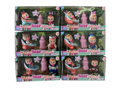 6寸搪胶迪士尼哭泣娃娃带流眼泪功能带奶瓶，带奶嘴，领巾6款混装 - OBL10027339