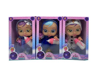 第7代14寸搪胶钻石秋叶冰冰雪姐妹和雪宝哭泣娃娃带四声音乐cry Babies-Tutti Fritti带流眼泪功能，带吸水奶瓶，带奶嘴  3款毛绒布料版哭泣娃娃混装 - OBL10027570
