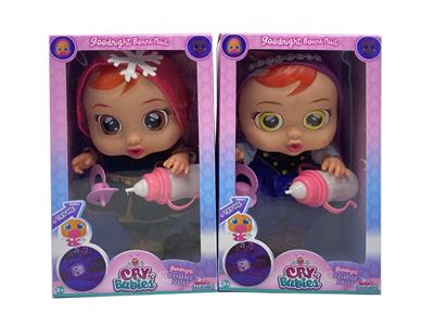 第7代14寸搪胶钻石和雪花冰雪姐妹哭泣娃娃带四声音乐cry Babies-Tutti Fritti带流眼泪功能，带吸水奶瓶，带奶嘴  2款毛绒布料哭泣娃娃混装 - OBL10027571