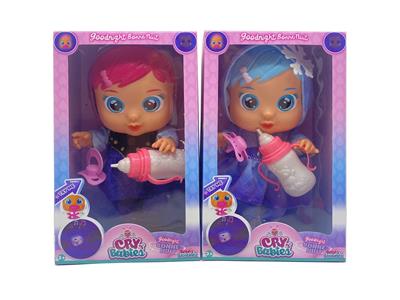第7代14寸搪胶钻石和雪花冰雪姐妹哭泣娃娃带四声音乐cry Babies-Tutti Fritti带流眼泪功能，带吸水奶瓶，带奶嘴  2款毛绒布料女孩版哭泣娃娃混装 - OBL10027573