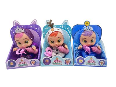 第7代10寸搪胶秋叶和钻石冰雪姐妹和雪宝哭泣娃娃带毛绒加暖带四声音乐带流眼泪功能，带吸水奶瓶，带奶嘴   3款毛绒布料哭泣娃娃混装 - OBL10027574