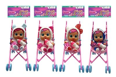 14寸搪胶毛绒女孩版哭泣娃娃带四声音乐cry Babies-Tutti Fritti带流眼泪功能，带吸水奶瓶，带奶嘴  带大号推车 - OBL10030026