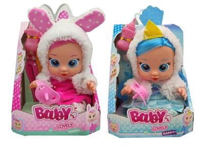 豪华版第10代10寸搪胶带头发女孩版娃娃带四声音乐cry Babies-Tutti Fritti带流眼泪功能，带吸水奶瓶，带奶嘴  。毛绒带加暖功能。衣服2件套2款混装 - OBL10030091