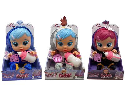 第7代14寸搪胶钻石秋叶冰冰雪姐妹和雪宝哭泣娃娃带四声音乐cry Babies-Tutti Fritti带流眼泪功能，带吸水奶瓶，带奶嘴  3款毛绒布料版哭泣娃娃混装 - OBL10037884