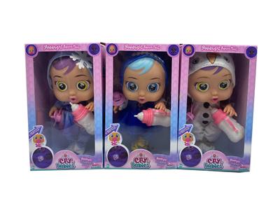 第7代14寸搪胶钻石和雪花冰雪姐妹哭泣娃娃带四声音乐cry Babies-Tutti Fritti带流眼泪功能，带吸水奶瓶，带奶嘴  3款毛绒布料哭泣娃娃混装 - OBL10037885
