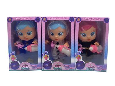 第7代14寸搪胶钻石和雪花冰雪姐妹哭泣娃娃带四声音乐cry Babies-Tutti Fritti带流眼泪功能，带吸水奶瓶，带奶嘴  2款毛绒布料女孩版哭泣娃娃混装 - OBL10037887