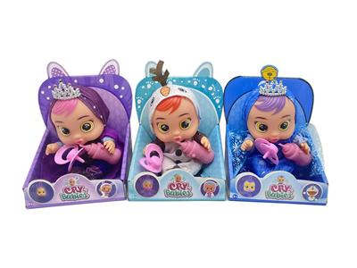 第7代10寸搪胶秋叶和钻石冰雪姐妹和雪宝哭泣娃娃带毛绒加暖带四声音乐带流眼泪功能，带吸水奶瓶，带奶嘴   3款毛绒布料哭泣娃娃混装 - OBL10037889