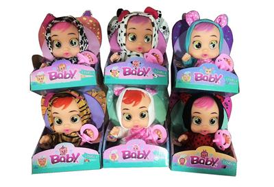 10寸搪胶哭泣娃娃会喝水真流眼泪带四声音乐DAD .Mother.Angry.Cry带奶瓶6款混装 - OBL10044466