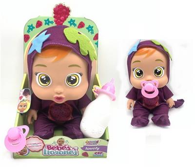 （葡萄）最新款14寸搪胶哭泣娃娃带四声音乐cry Babies-Tutti Fritti水果系列带流眼泪功能，带吸水奶瓶，带奶嘴 - OBL10044476