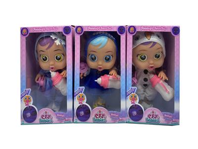 第7代14寸搪胶钻石秋叶冰冰雪姐妹和雪宝哭泣娃娃带四声音乐cry Babies-Tutti Fritti带流眼泪功能，带吸水奶瓶，带奶嘴  3款毛绒布料版哭泣娃娃混装 - OBL10044925