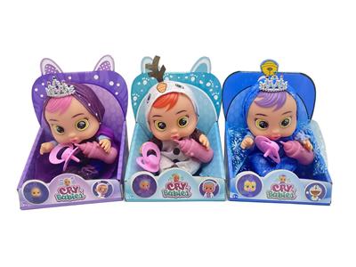 第7代10寸搪胶秋叶和钻石冰雪姐妹和雪宝哭泣娃娃带毛绒加暖带四声音乐带流眼泪功能，带吸水奶瓶，带奶嘴   3款毛绒布料哭泣娃娃混装 - OBL10044929