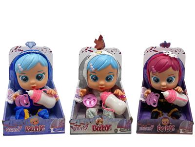 第7代14寸搪胶钻石秋叶冰雪姐妹和雪宝哭泣娃娃带四声音乐cry Babies-Tutti Fritti带流眼泪功能，带吸水奶瓶，带奶嘴  3款女孩毛绒布料版哭泣娃娃混装 - OBL10045417