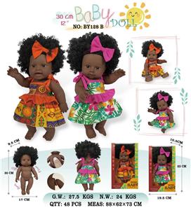 12寸全身搪胶深黑黑人带发娃娃        (肥童baby doll)       2款 站姿彩盒混装 - OBL10053212
