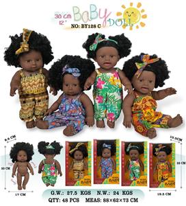 12寸全身搪胶深黑黑人带发娃娃        (肥童baby doll)       4款 站姿彩盒混装 - OBL10053213