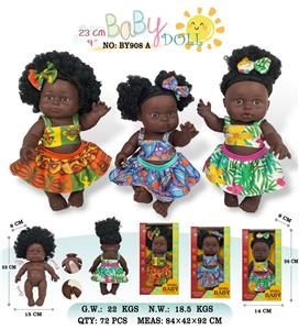 9寸全身搪胶深黑黑人带发娃娃        (肥童baby doll)       3款 站姿彩盒混装 - OBL10053214