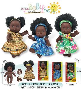 9寸全身搪胶深黑黑人带发娃娃        (肥童baby doll)       3款 站姿彩盒混装 - OBL10053216