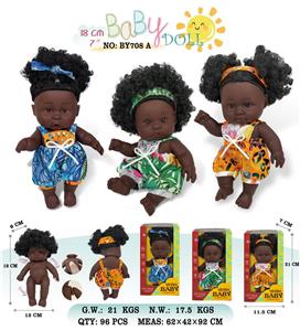 7寸全身搪胶深黑黑人带发娃娃        (肥童baby doll)       3款 站姿彩盒混装 - OBL10053217
