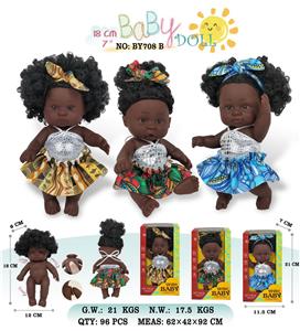 7寸全身搪胶深黑黑人带发娃娃        (肥童baby doll)       3款 站姿彩盒混装 - OBL10053218