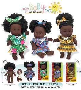 7寸全身搪胶深黑黑人带发娃娃        (肥童baby doll)       3款 站姿彩盒混装 - OBL10053219