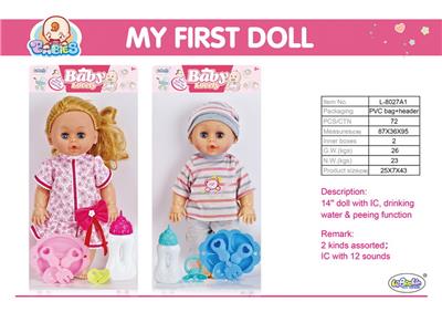 14会喝水、撒尿娃娃+奶瓶+餐具+奶嘴(带12声IC，男女两款) - OBL10060787