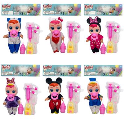 8寸Cry Baby 全身搪胶哭泣娃娃喷油头米奇米妮动画服装带医具配件会喝水流眼泪有音乐袋装（6款混装） - OBL10068687