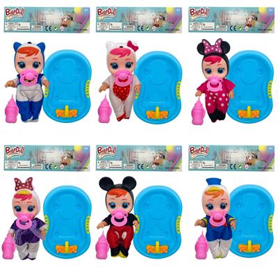 8寸Cry Baby 全身搪胶哭泣娃娃米奇米妮动画服装带浴盆配件音乐会喝水流眼泪有音乐袋装（6款混装） - OBL10068688