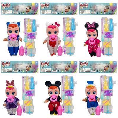 8寸Cry Baby 全身搪胶哭泣娃娃米奇米妮动画服装带吉他配件音乐会喝水流眼泪有音乐袋装（6款混装） - OBL10068690