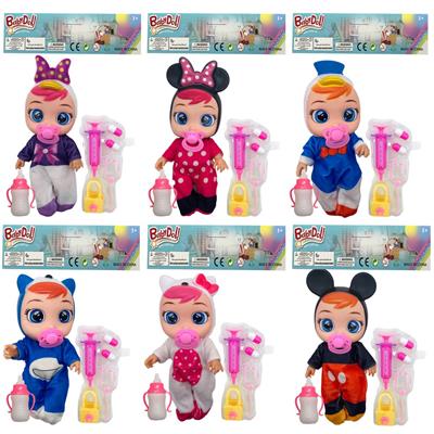 12寸Cry Baby 全身搪胶哭泣娃娃喷油头米奇米妮动画服装带医具配件会喝水流眼泪有音乐袋装（6款混装） - OBL10068691