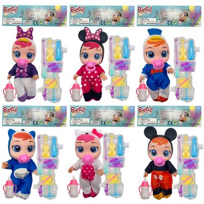 12寸Cry Baby 全身搪胶哭泣娃娃喷油头米奇米妮动画服装带吉他配件会喝水流眼泪有音乐袋装（6款混装） - OBL10068696