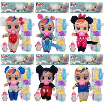 12寸Cry Baby 全身搪胶哭泣娃娃喷油头戴帽子米奇米妮动画服装带吉他配件会喝水流眼泪有音乐袋装（6款混装） - OBL10068697