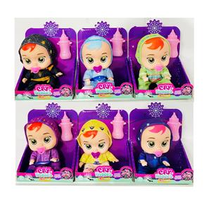 7寸搪胶冰雪系列哭泣娃娃cry babies带喝水流眼泪功能 带4声IC 奶瓶奶嘴带包电（6款混装） - OBL10070274