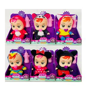 7寸搪胶迪士尼系列哭泣娃娃cry babies带喝水流眼泪功能 带4声IC 奶瓶奶嘴带包电（6款混装） - OBL10070275