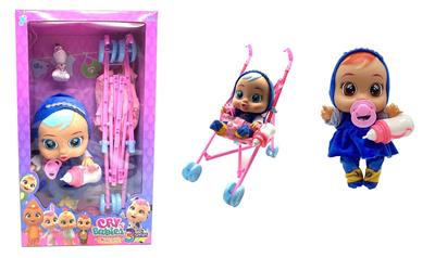 14寸搪胶哭泣娃娃会喝水真流眼泪带四声音乐DAD .Mother.Angry.Cry钻石冰雪姐款带大号手推车带单奶瓶奶嘴水盆尿不湿 - OBL10070956