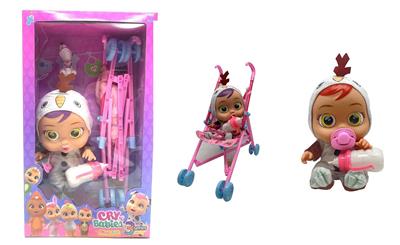 14寸搪胶哭泣娃娃会喝水真流眼泪带四声音乐DAD .Mother.Angry.Cry独角兽雪宝款带大号手推车带单奶瓶奶嘴水盆尿不湿 - OBL10070957