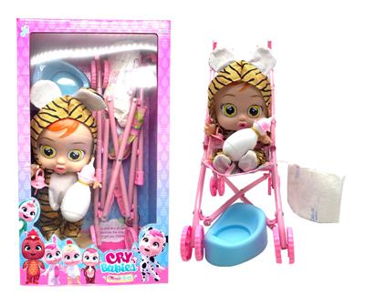 14寸搪胶哭泣娃娃会喝水真流眼泪带四声音乐DAD .Mother.Angry.Cry老虎款带大号手推车带单奶瓶奶嘴水盆尿不湿 - OBL10070963